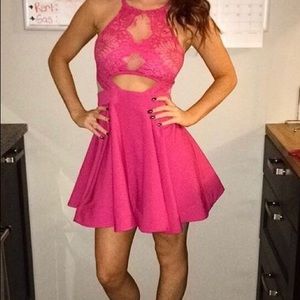 Pink lace cut out dress